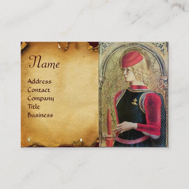 SAINT GEORGE Old Brown Parchment Monogram Business Card (Front)