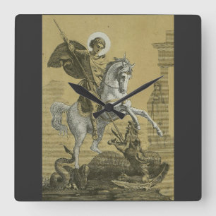 Saint George – Premium "Sunburst Gold" Art Square Wall Clock