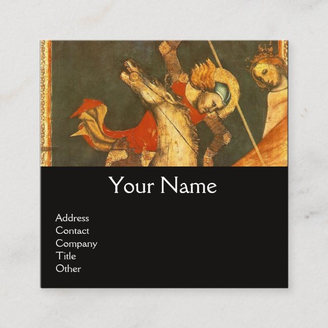 Saint George's Battle,Dragon Monogram Black Square Business Card (Front)