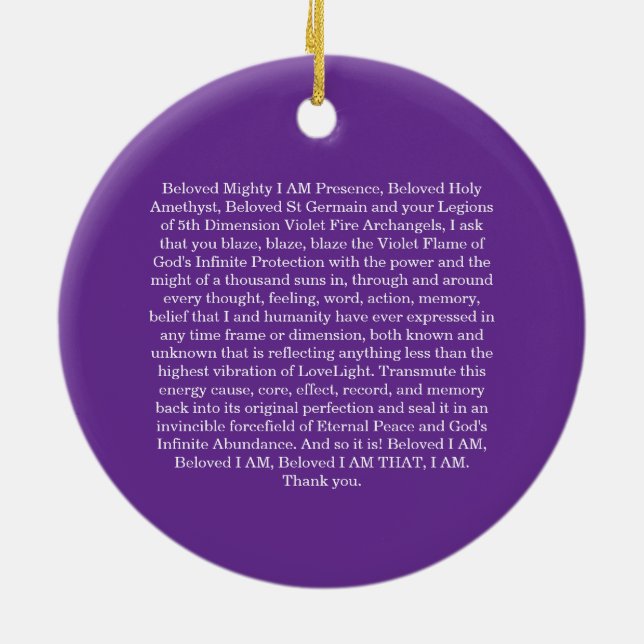 Saint Germain Violet Flame Prayer   Ceramic Tree Decoration (Back)