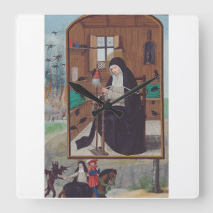 Saint Gertrude of Helfta by Simon Bening Square Wall Clock