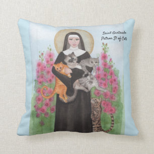 Saint Gertrude Patron St of Cats Throw Pillow