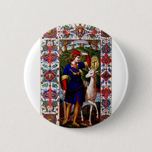Saint Hubert of Liege with the stag 6 Cm Round Badge