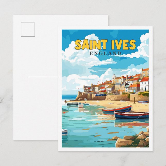 Saint Ives England vintage travel illustration Postcard (Front/Back)