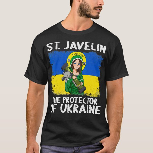 Saint Javelin Anime Protector of Ukraine Flag d20  T-Shirt (Front)