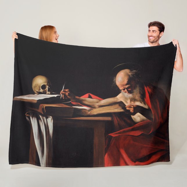 Saint Jerome Writing (by Caravaggio) Fleece Blanket (In Situ)