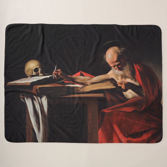 Saint Jerome Writing (by Caravaggio) Sherpa Blanket (Front (Horizontal))