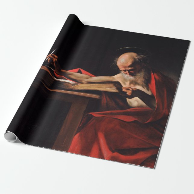Saint Jerome Writing (by Caravaggio) Wrapping Paper (Unrolled)