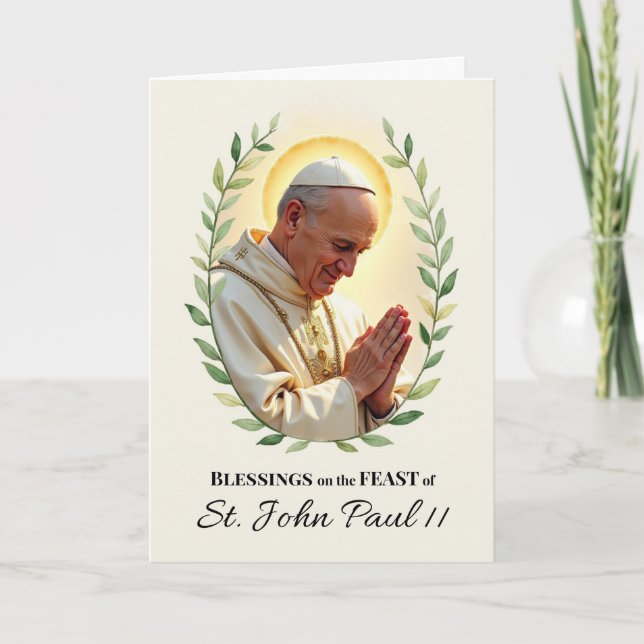 Saint John Paul ll Feast Day Blessings Leafy Wreat Card (Front)