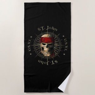 Saint John USVI Pirate Skull Beach Towel
