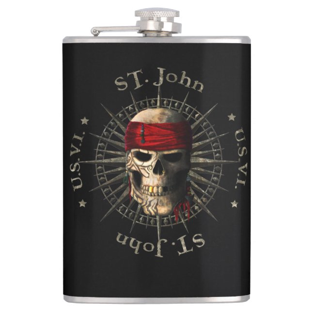 Saint John USVI Pirate Skull Hip Flask (Front)