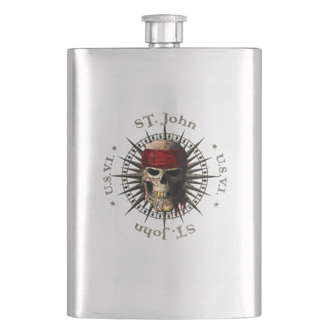 Saint John USVI Pirate Skull Hip Flask (Front)