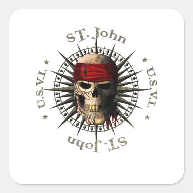 Saint John USVI Pirate Skull Square Sticker (Front)
