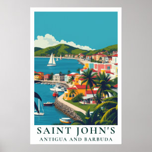 Saint John's Antigua and Barbuda Vintage Travel Poster