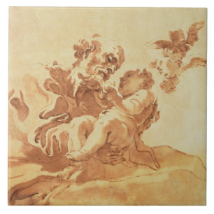Saint Joseph adoring the Christ Child (pen, ink, b Tile