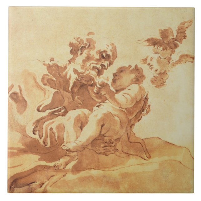 Saint Joseph adoring the Christ Child (pen, ink, b Tile (Front)