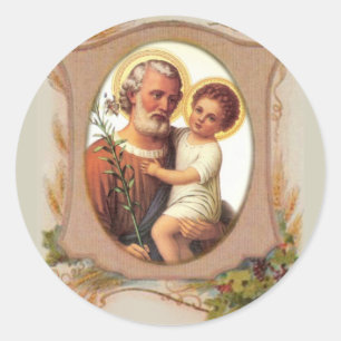 Saint Joseph Baby Jesus Traditional Lily Classic Round Sticker
