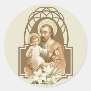 Saint Joseph Baby Jesus Traditional Lily Classic Round Sticker