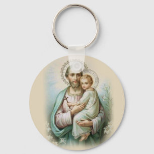 Saint Joseph Baby Jesus Traditional Lily Key Ring