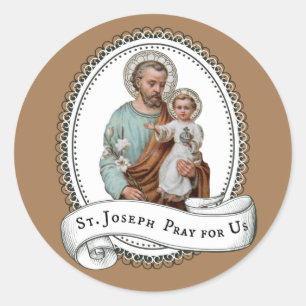 Saint Joseph Baby Jesus Traditional Lily Religious Classic Round Sticker
