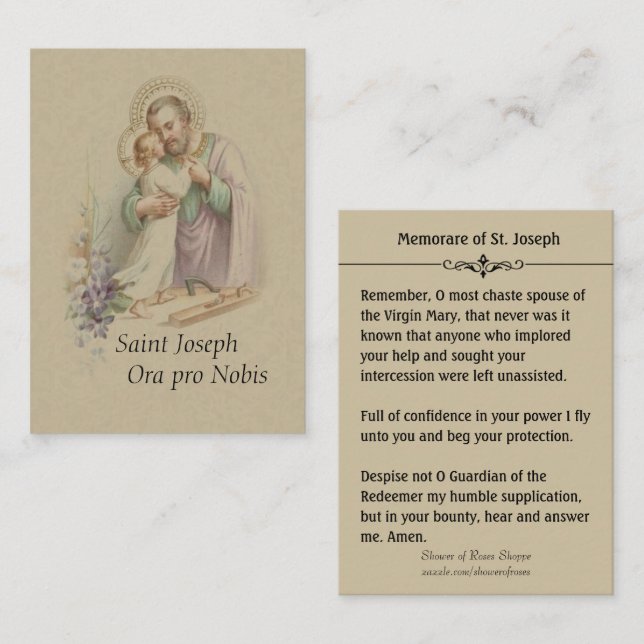 Saint Joseph Child Jesus  Memorare Holy Card (Front/Back)