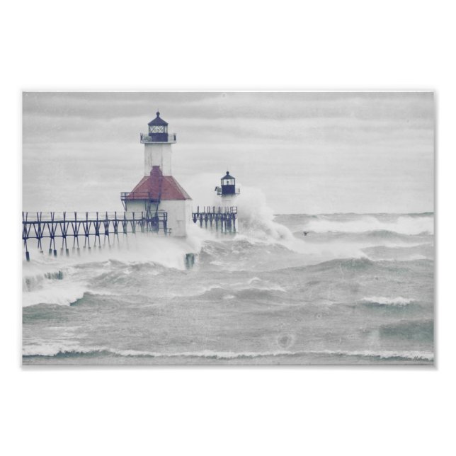 Saint Joseph Lake Michigan Lighthouse Stormy Photo Print (Front)