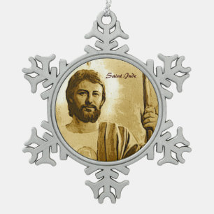 Saint Jude Snowflake Pewter Christmas Ornament