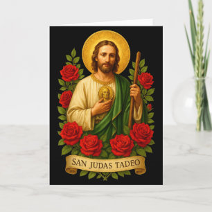 Saint Jude Thaddeus Catholic Art With Red Roses  Card