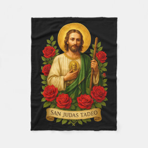 Saint Jude Thaddeus Catholic Art With Red Roses Fleece Blanket