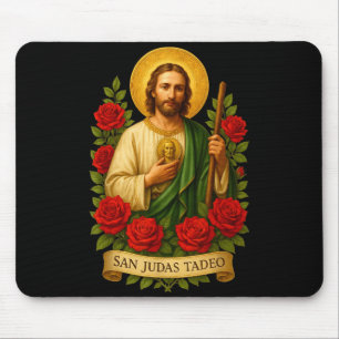 Saint Jude Thaddeus Catholic Art With Red Roses Mouse Mat