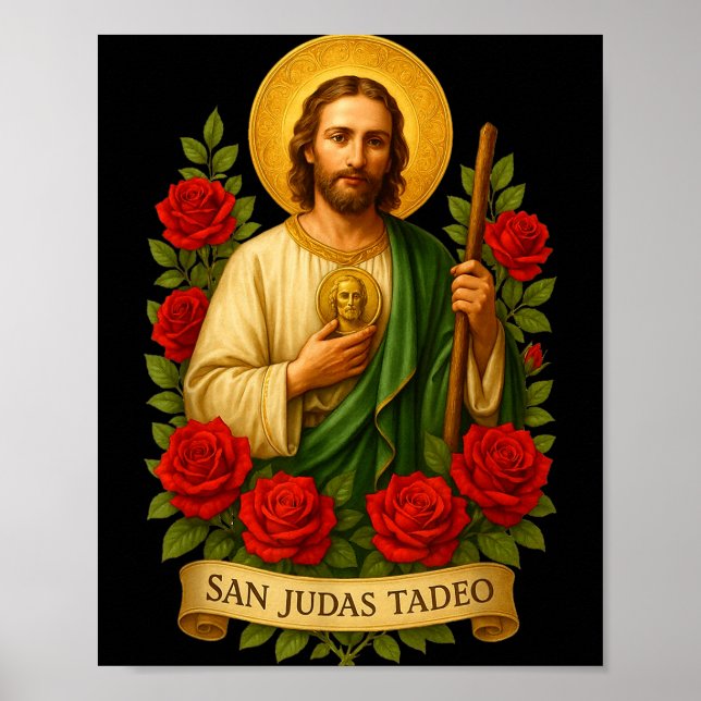 Saint Jude Thaddeus Catholic Art With Red Roses  Poster (Front)