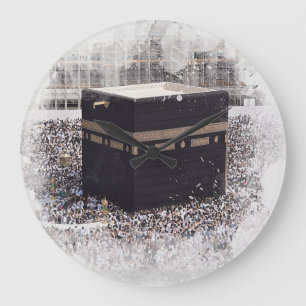 Saint Kaaba, Masjid Al Haram, watercolour illustra Large Clock