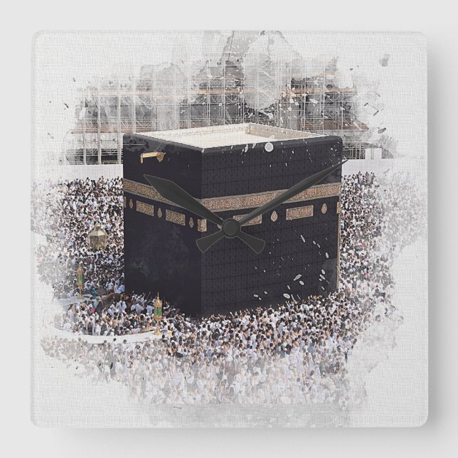 Saint Kaaba, Masjid Al Haram, watercolour illustra Square Wall Clock (Front)