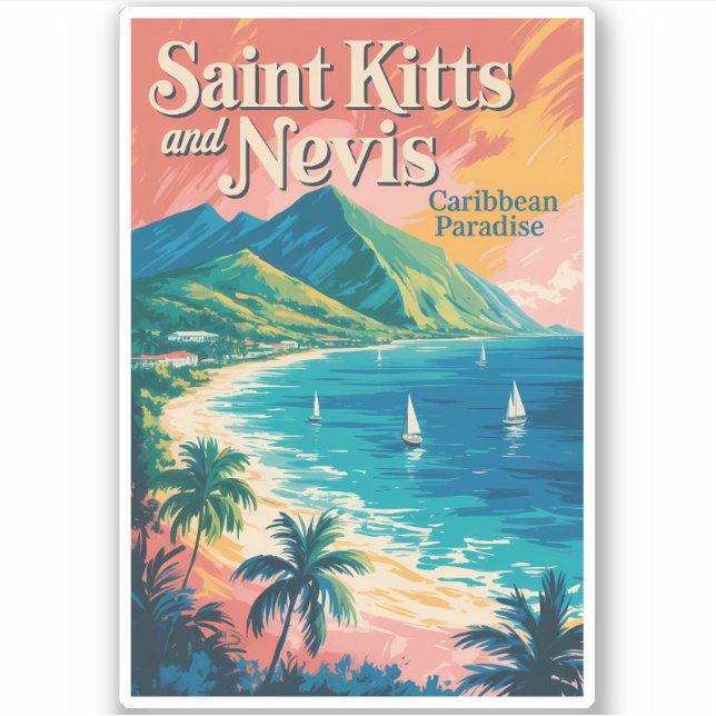 Saint Kitts and Nevis Landscape Illustration Retro (Front)