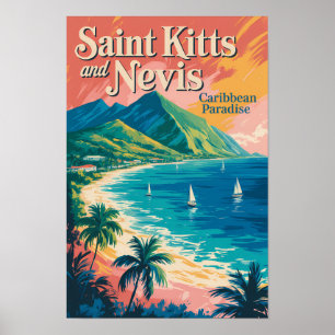 Saint Kitts and Nevis Landscape Illustration Retro Poster