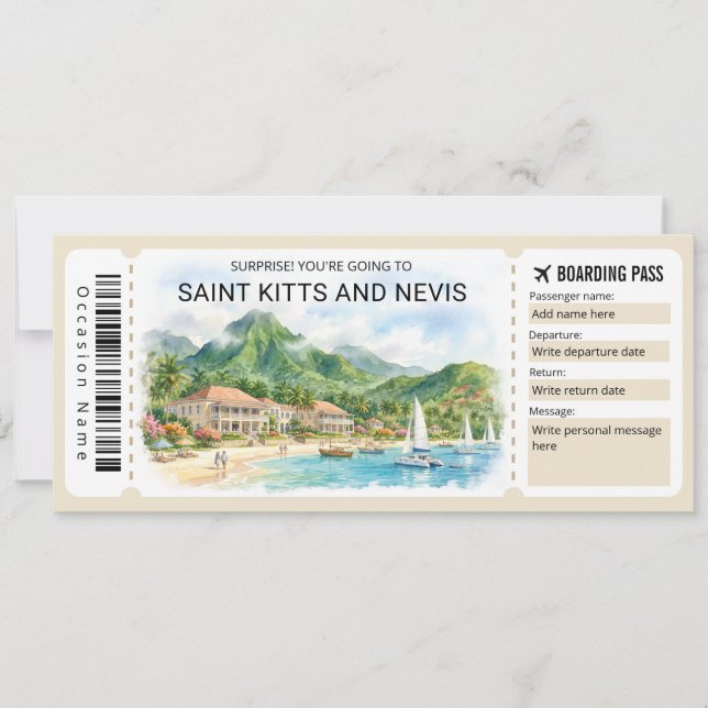 Saint Kitts and Nevis Trip Boarding Pass Ticket Invitation (Front)