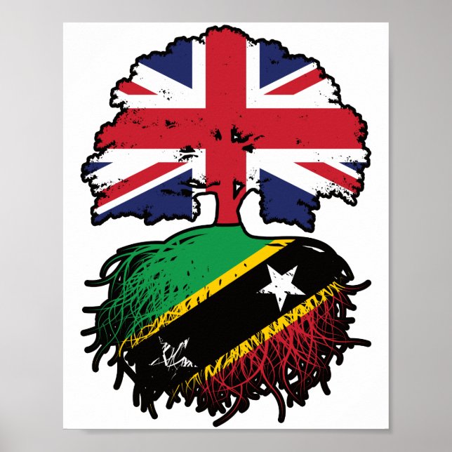 Saint Kitts Kittitian British UK Tree Roots Flag Poster (Front)
