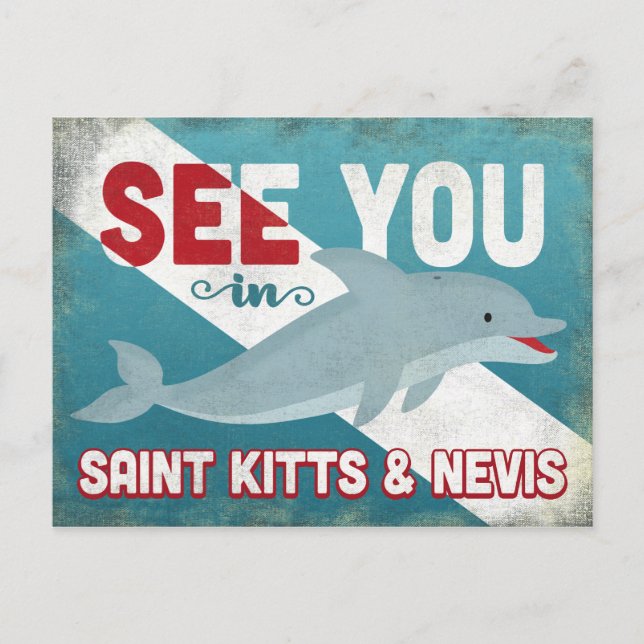 Saint Kitts & Nevis Dolphin - Retro Vintage Travel Postcard (Front)