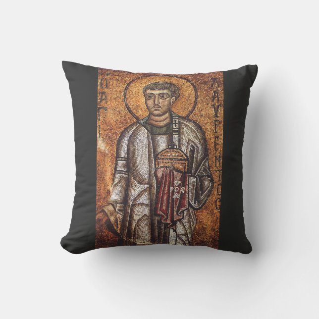 Saint Lawrence Orthodox Mosaic Art Print Cushion (Front)