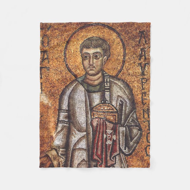 Saint Lawrence Orthodox Mosaic Art Print Fleece Blanket (Front)