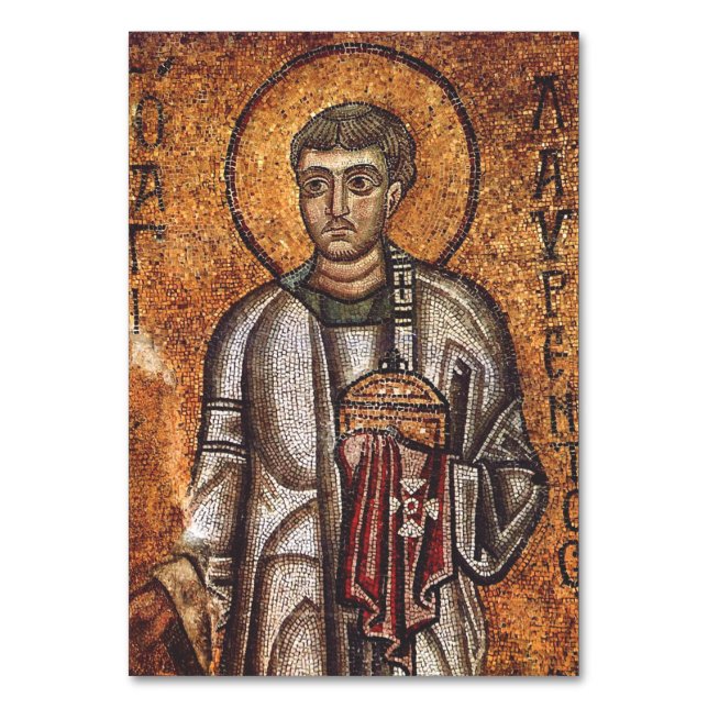 Saint Lawrence Orthodox Mosaic Art Print Table Number (Front)