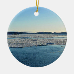 Saint Lawrence River in Winter, Quebec, Canada Ceramic Tree Decoration