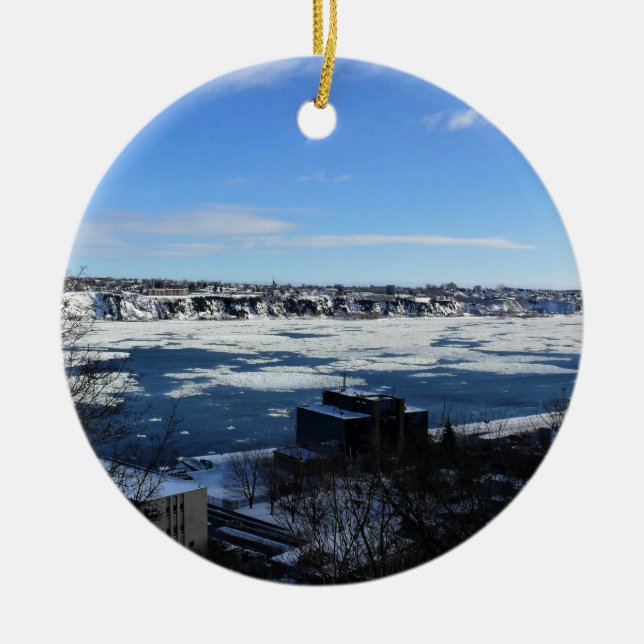 Saint Lawrence River in Winter, Quebec, Canada Ceramic Tree Decoration (Front)
