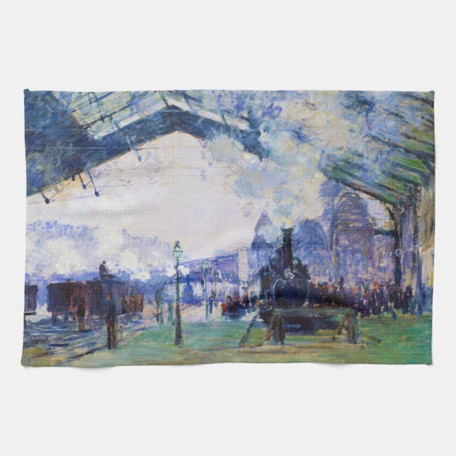 Saint-Lazare Station, Normandy Train, Claude Monet Tea Towel (Horizontal)