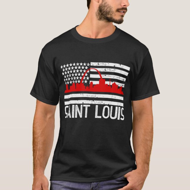 Saint Louis Firefighter Red Line Skyline American  T-Shirt (Front)