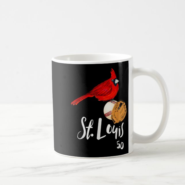 Saint Louis Red Cardinal Number 50 Baseball Art  Coffee Mug (Right)