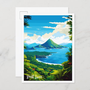 Saint Lucia Beach Art Vintage Travel Illustration Postcard