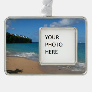 Saint Lucia Beach Tropical Vacation Landscape Silver Plated Framed Ornament