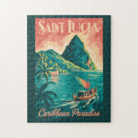 Saint Lucia Boat Illustration Travel Art Vintage