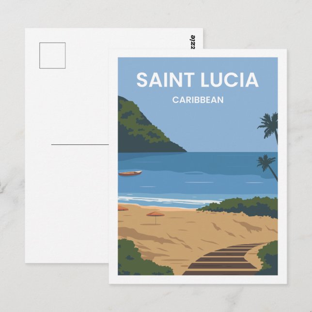 Saint Lucia Caribbean Travel Place Illustration Postcard (Front/Back)
